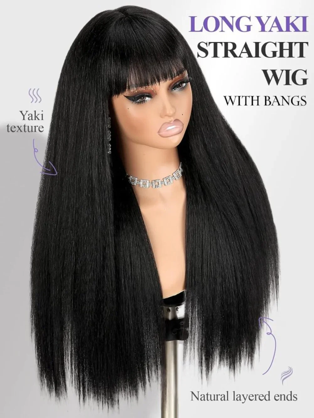 Soft Yaki Straight Wig with Bangs for Black Women - Glueless, Beginner-Friendly